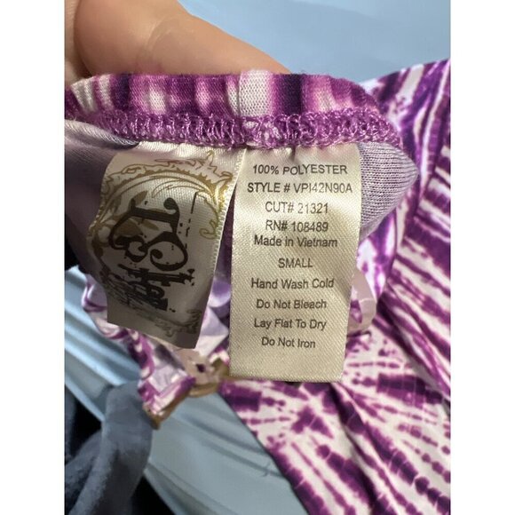 Purple Tie-Dye Halter‎ Maxi Dress S  Wood Beaded Neckline Beachy Boho  Hippie - Picture 8 of 9